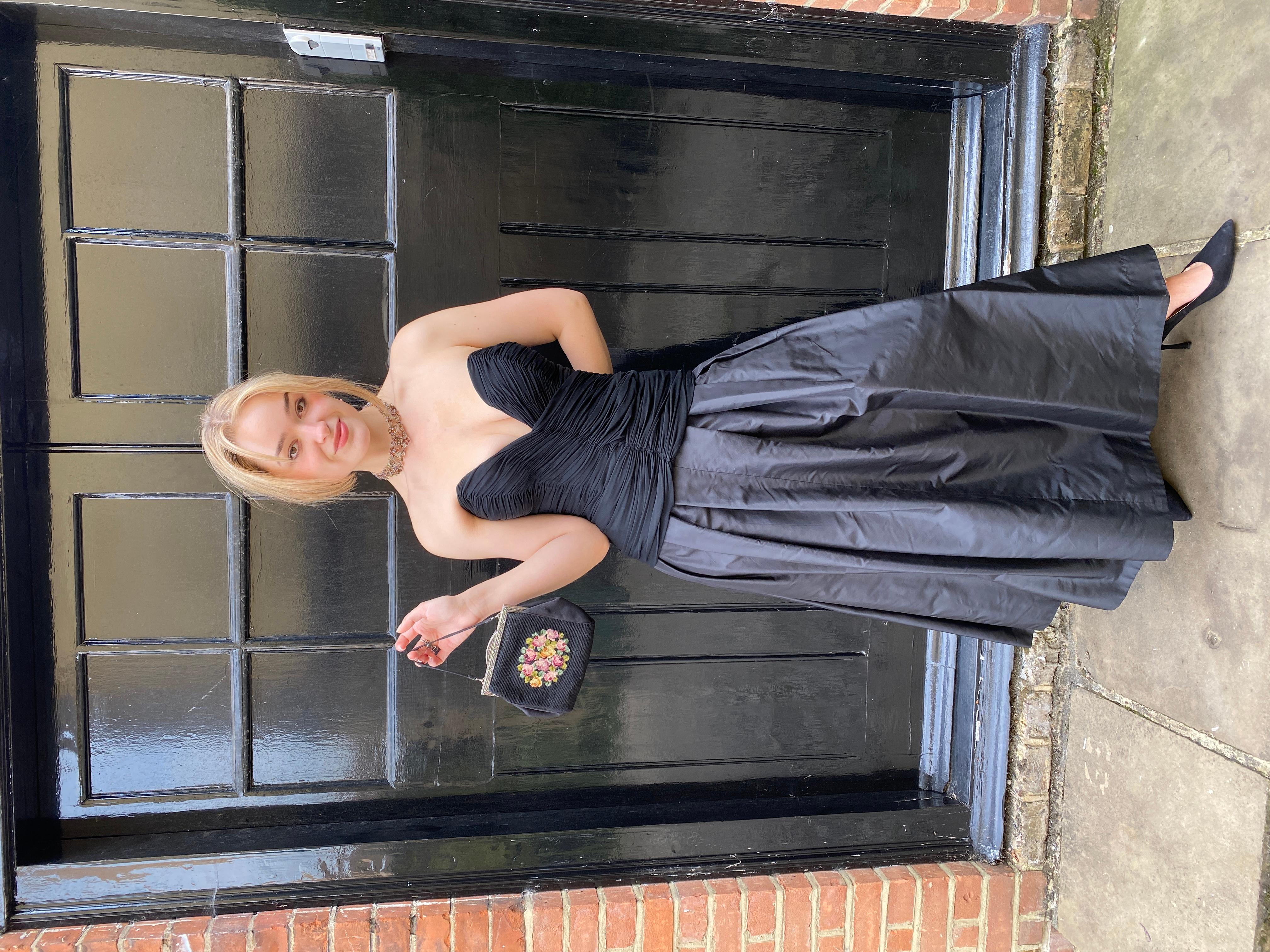 1980s Vicky Tiel Couture Strapless Black Silk Dress For Sale 2