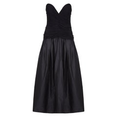 Retro 1980s Vicky Tiel Couture Strapless Black Silk Dress