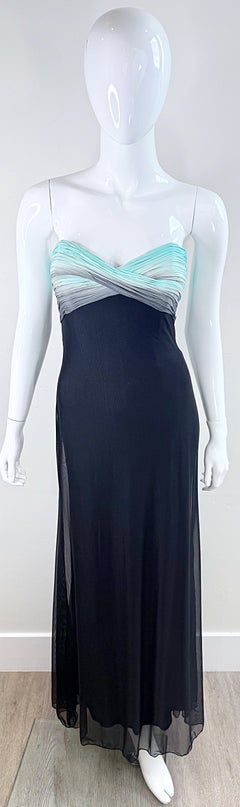 1980s Vicky Tiel Couture Strapless Ombre Pleated Bodice Mesh Evening Gown Sz 0 2