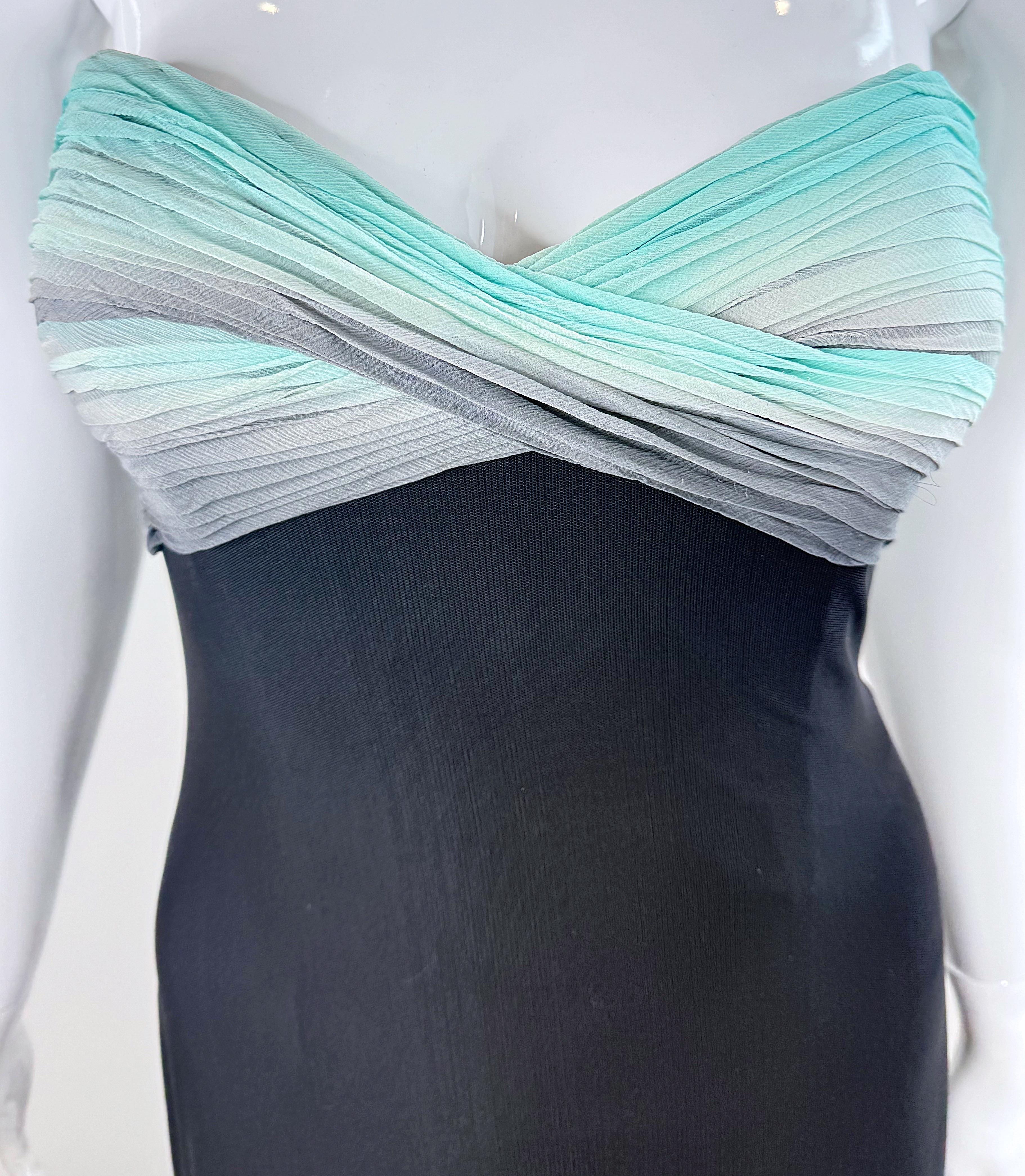 1980 Vicky Tiel Couture Robe de soirée sans bretelles à corsage plissé en maille Sz 0 2 Excellent état - En vente à San Diego, CA