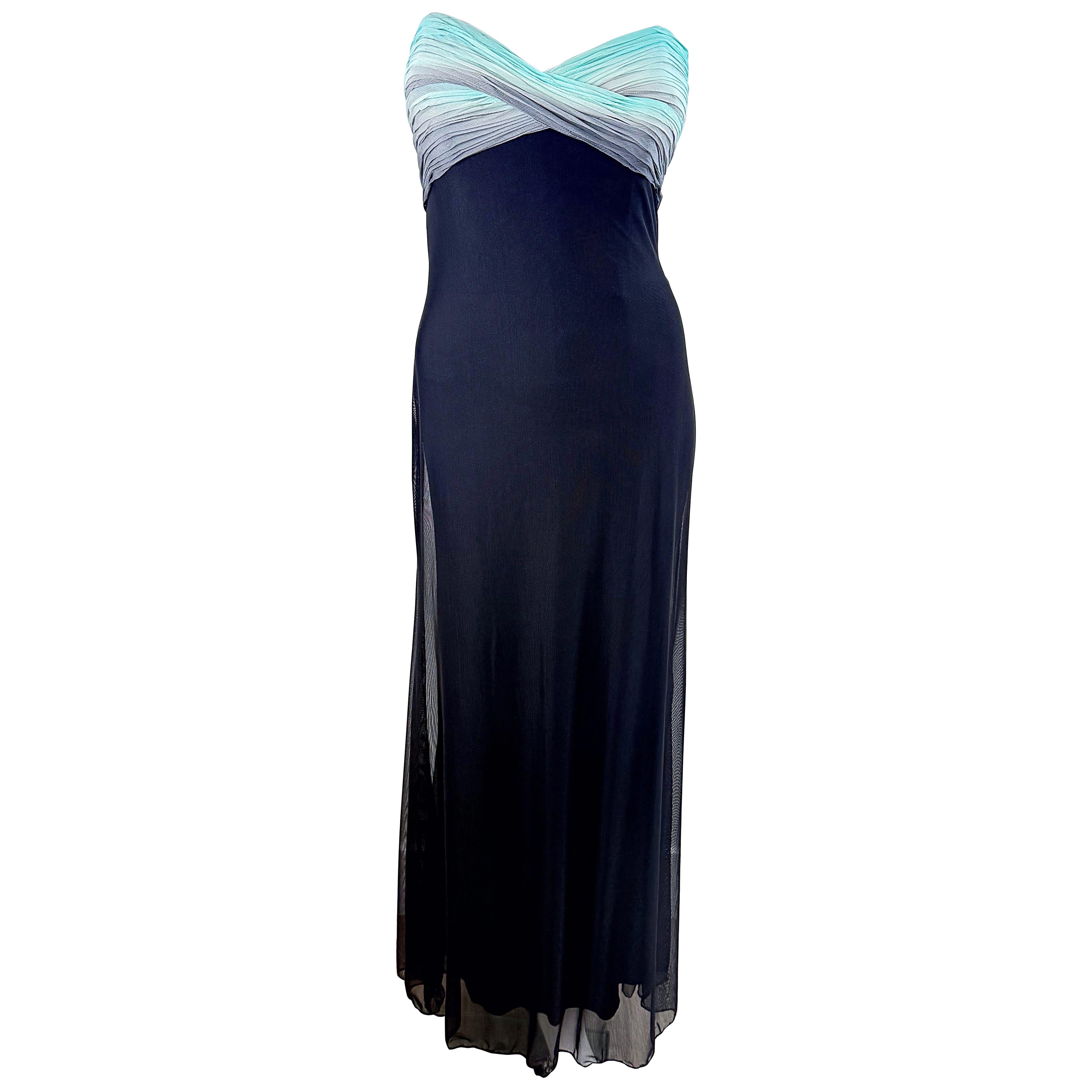 1980 Vicky Tiel Couture Abito da sera senza spalline con corpetto a pieghe in rete Sz 0 2 in vendita