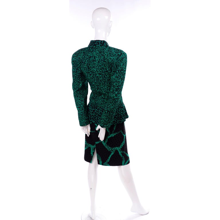 1980s Vicky Tiel Green and Black Abstract Animal Print Silk Skirt and ...