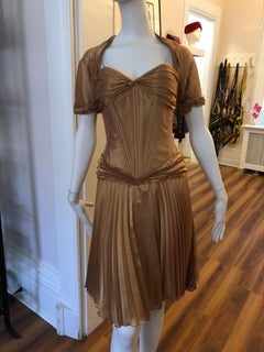 1980s Vicky Tiel "Sara" Couture Metallic Gold Lame Dress with Bolero (38) As New