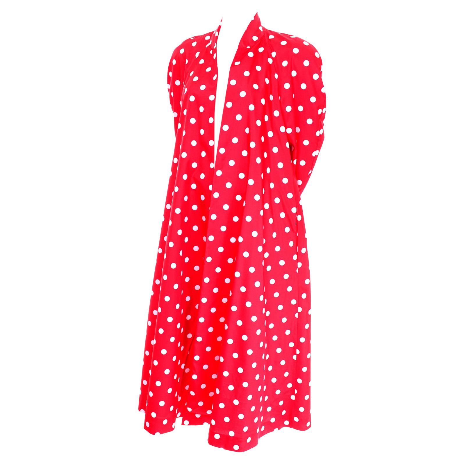 1980s Victor Costa Bergdorfs Red w White Polka Dots Summer Evening Swing Coat