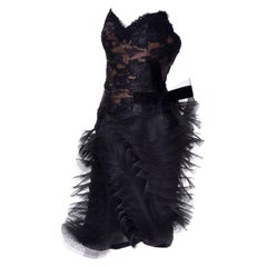 1980s Victor Costa Black Avant Garde Sculpted Tulle 
Lace Vintage Evening Dress