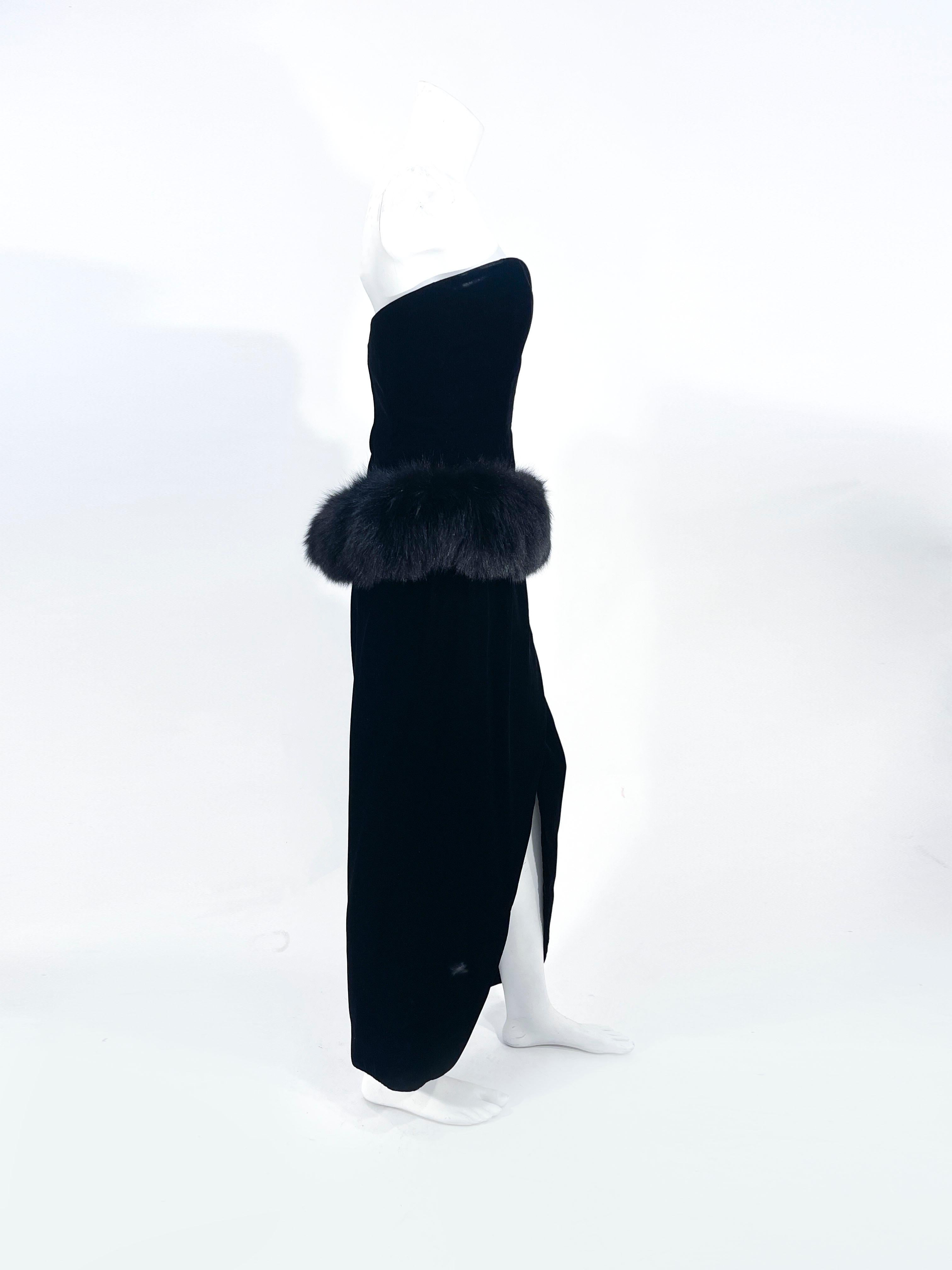 Women's 1980s Victor Costa Black Velvet Dress For Sale