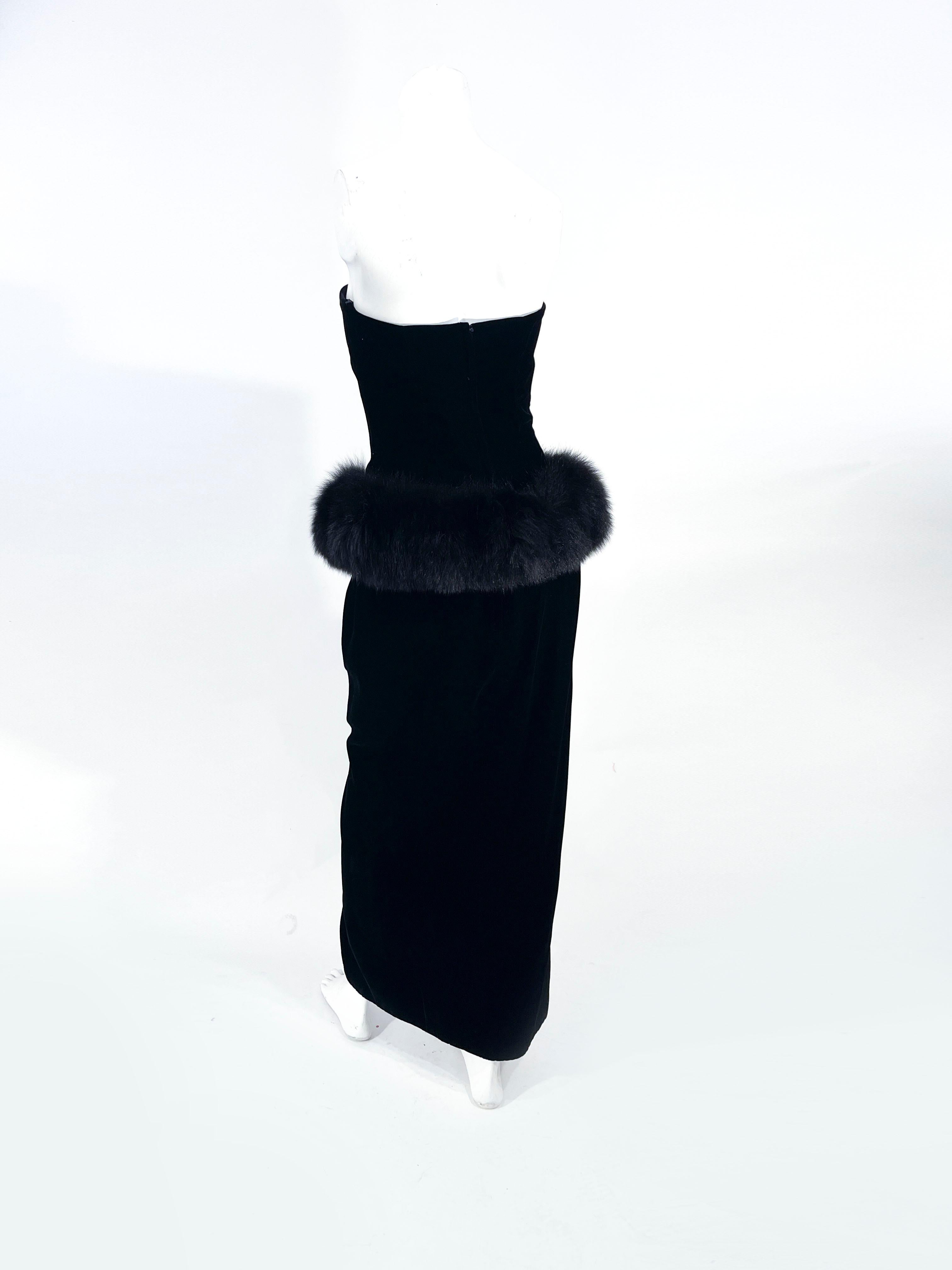 1980s Victor Costa Black Velvet Dress 1