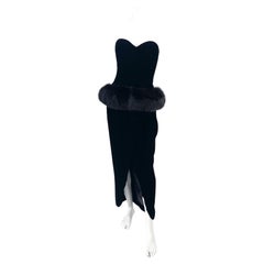 1980s Victor Costa Black Velvet Dress