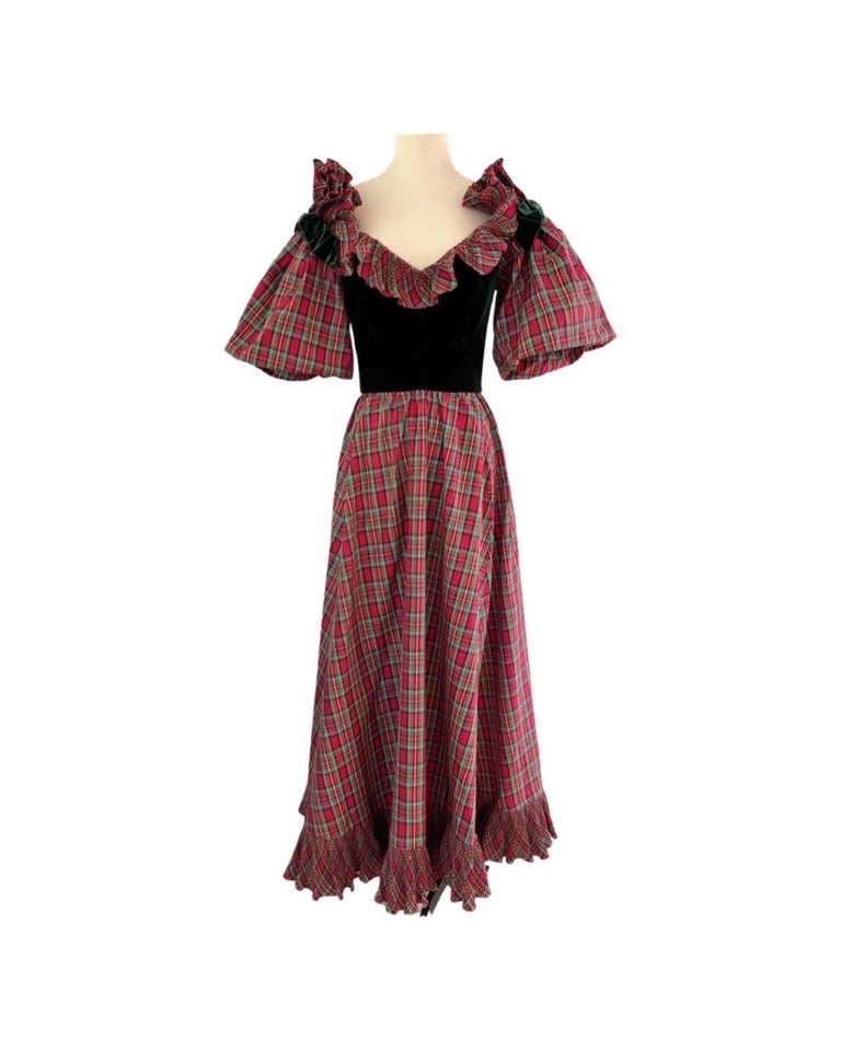 knee length dresses for ladies Plaid V Neck Tie Waist Ruffle Maxi Dress main image 0