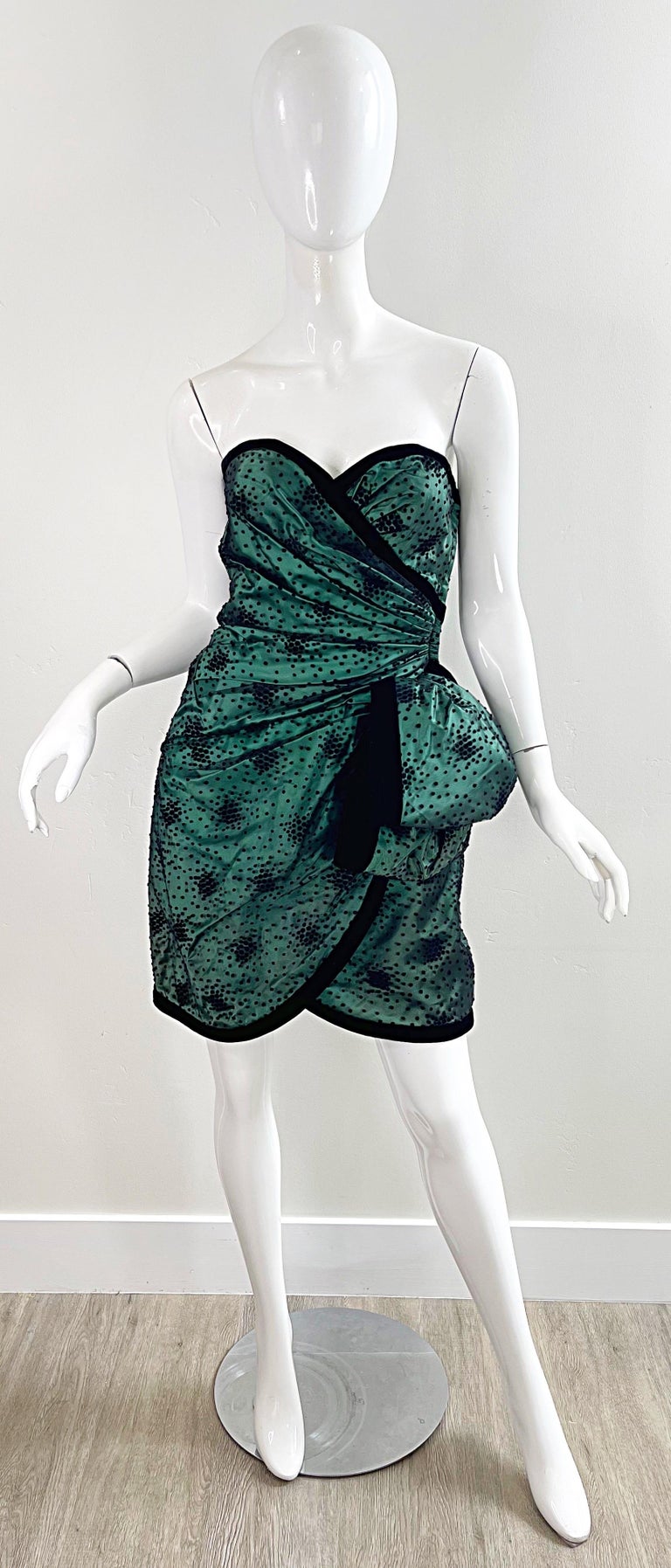 green 80s dress Vintage 1980s Green Cord Peplum Dress main image 0