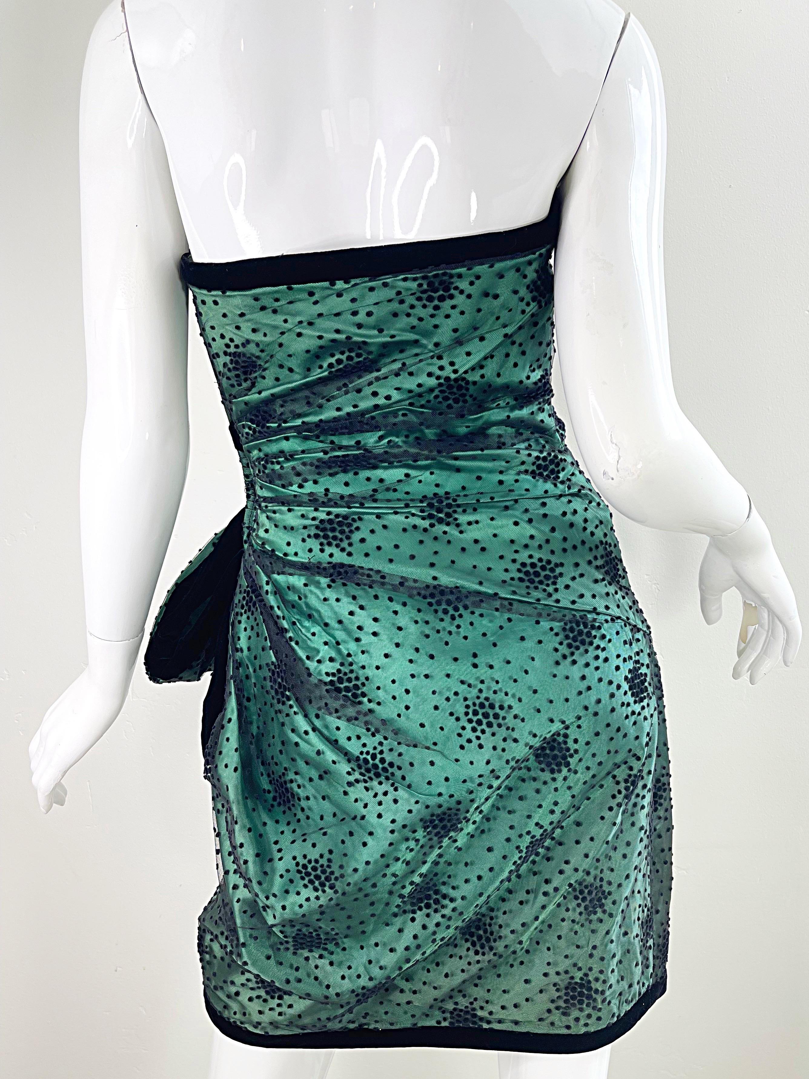 Women's 1980s Victor Costa for Bergdorf Goodman Hunter Green Black Strapless 80s Dress For Sale