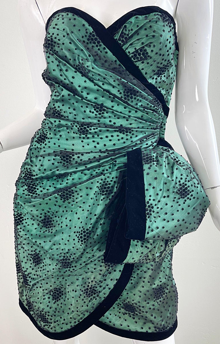 1980s Victor Costa for Bergdorf Goodman Hunter Green Black Strapless 80s  Dress For Sale at 1stDibs