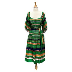 Victor Costa Green Stripe Dress, Circa 1980s