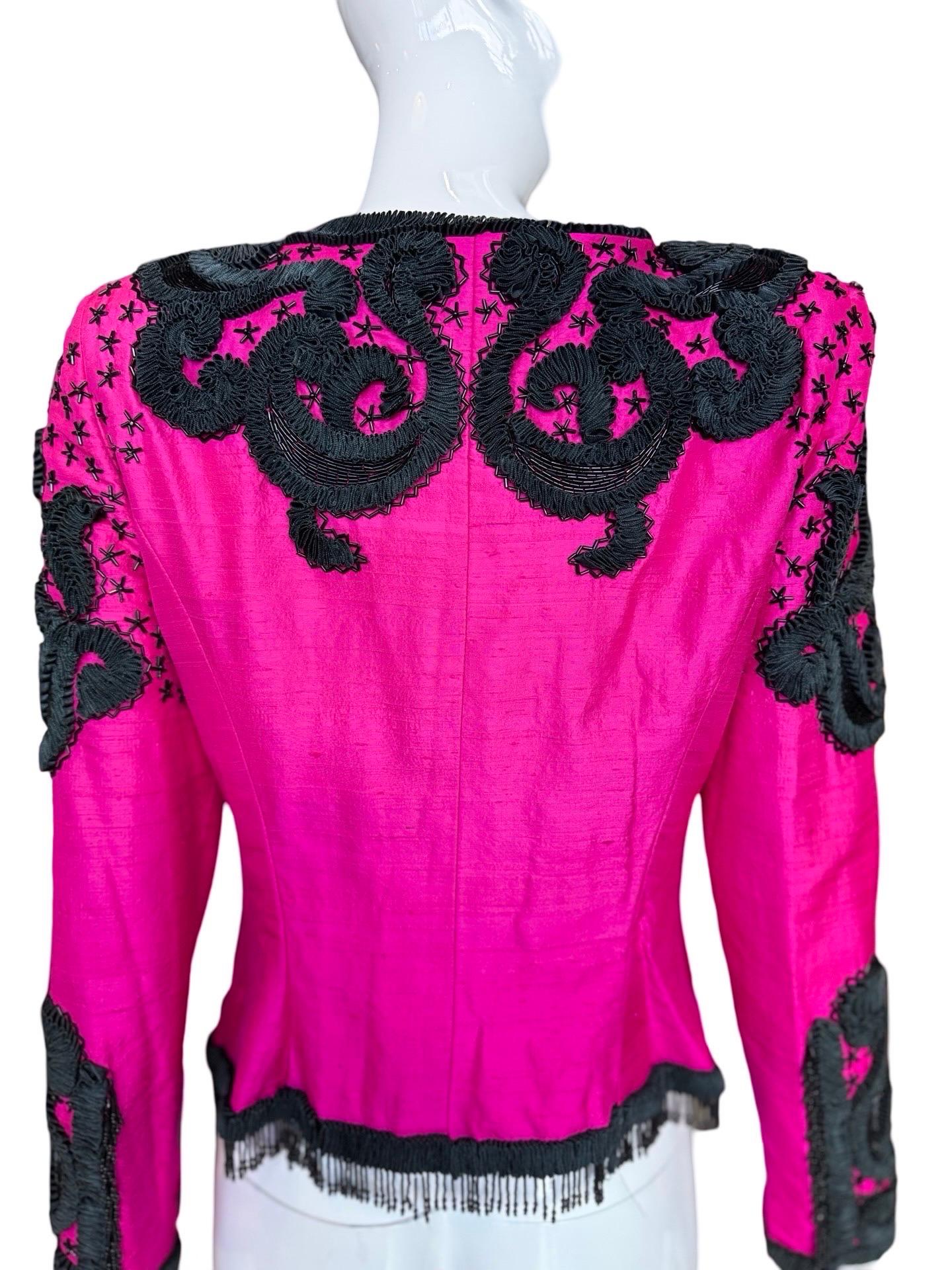 1980er Victor Costa Bolero aus Rohseide mit Perlen Damen