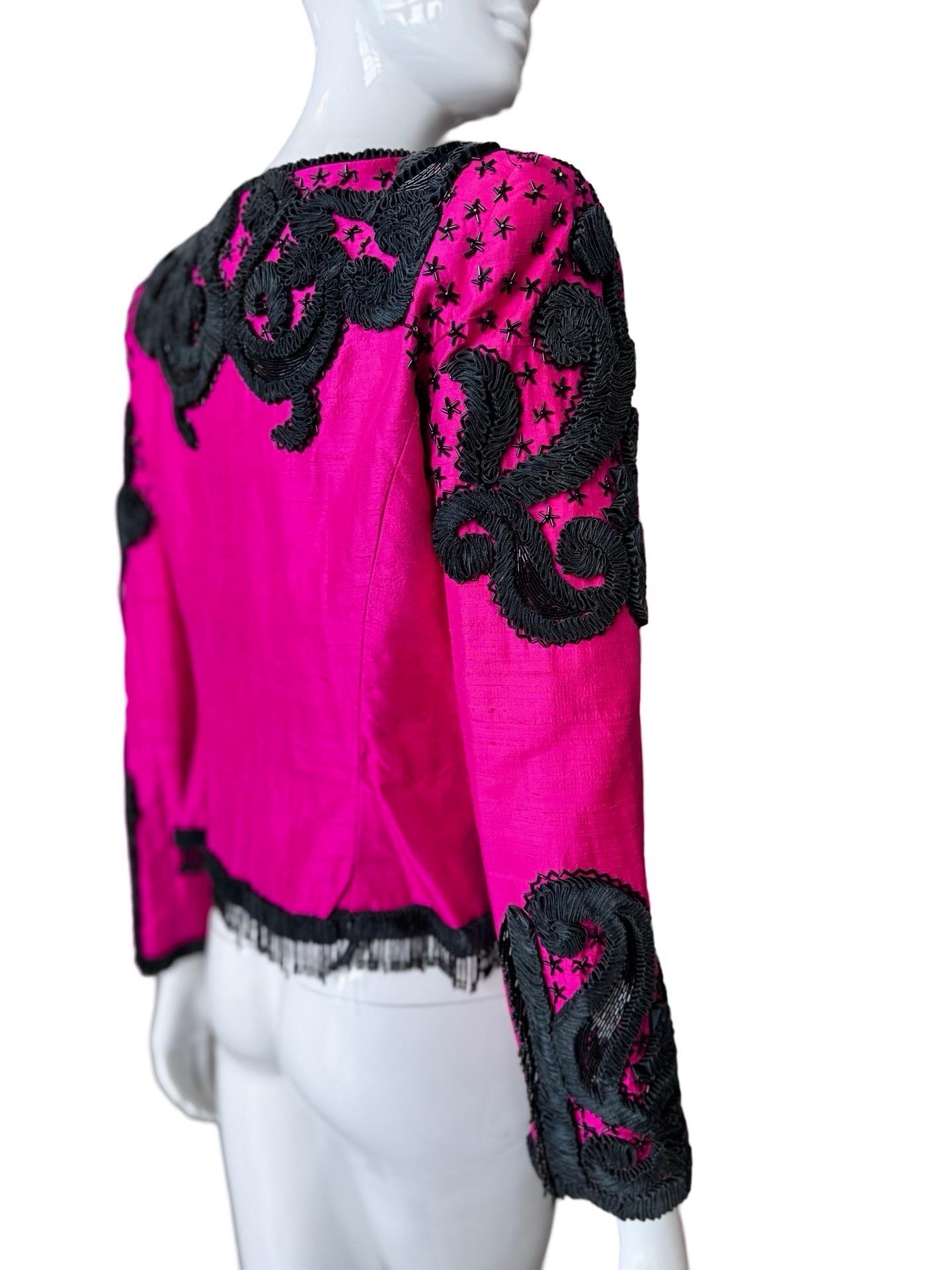 1980er Victor Costa Bolero aus Rohseide mit Perlen 2