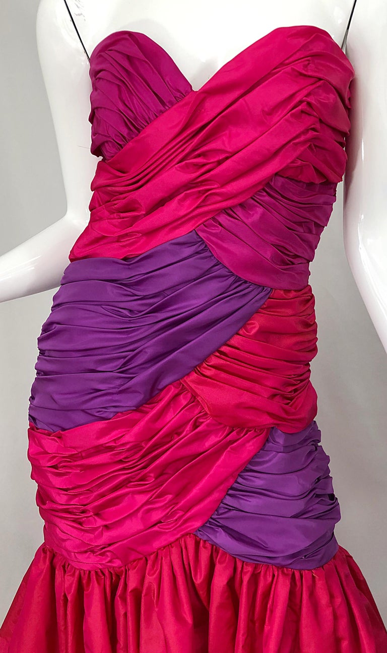 1980s Victor Costa Red + Pink + Purple Silk Taffeta Size 6 Hi Lo 80s ...