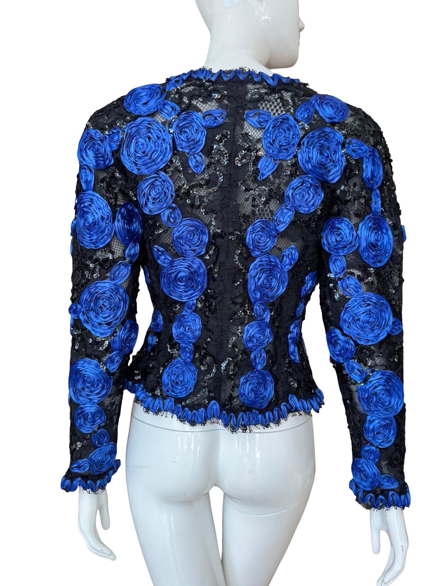 Purple 1980s Victor Costa Ribbon and Lace Jacket For Sale