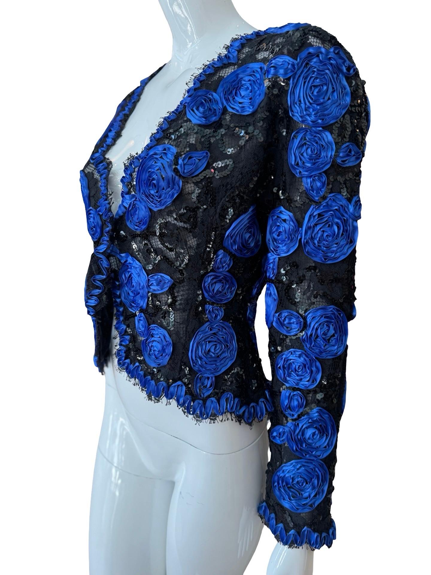 1980s Victor Costa Ribbon and Lace Jacket In Good Condition For Sale In Miami, FL