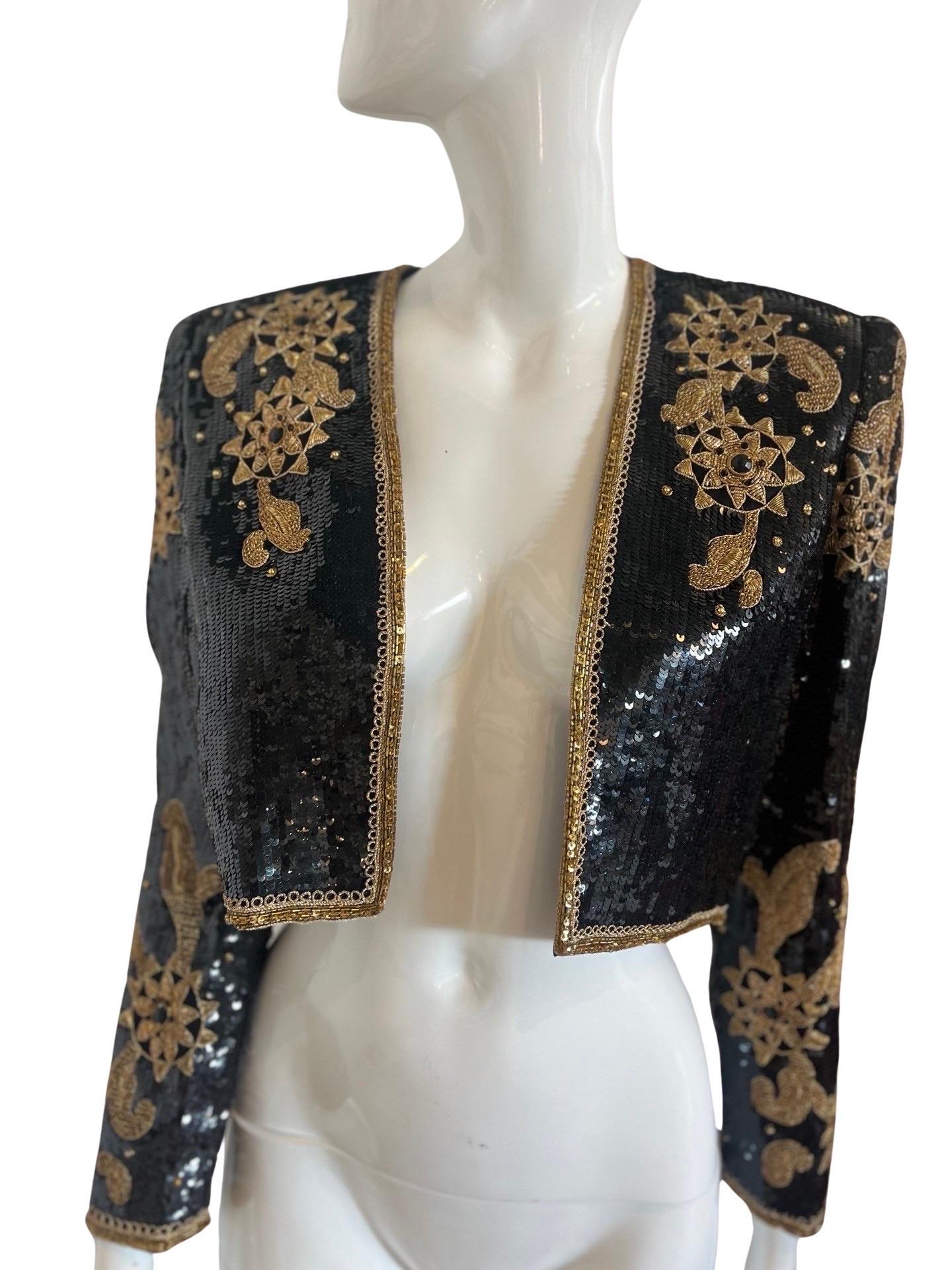 1980s Victor Costa Sequin Gold Embroidered Bolero Jacket For Sale 5