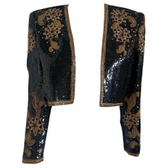 1980s Victor Costa Sequin Gold Embroidered Bolero Jacket