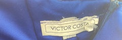 1980s Victor Costa Size XS Royal Blue Feather Bust Strapless 80s Dress