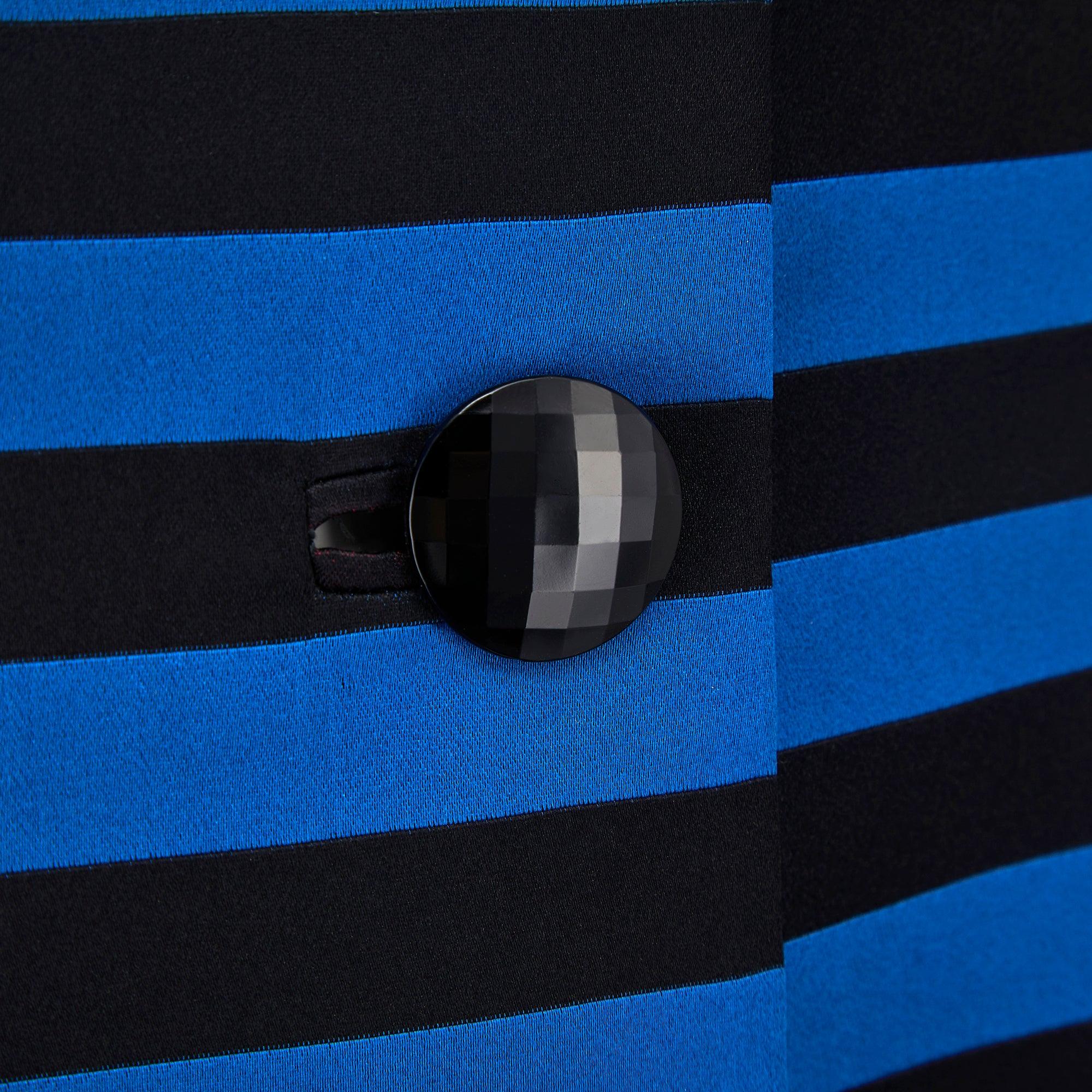 1980s Victor Edelstein Black and Blue Silk Striped Dress Coat In Excellent Condition For Sale In London, GB