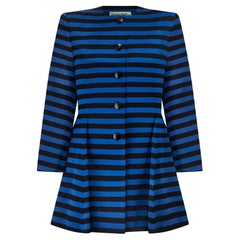1980s Victor Edelstein Black and Blue Silk Striped Dress Coat