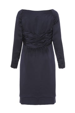 1980er Jahre, Victor Edelstein Couture marinefarbenes Seidenkleid