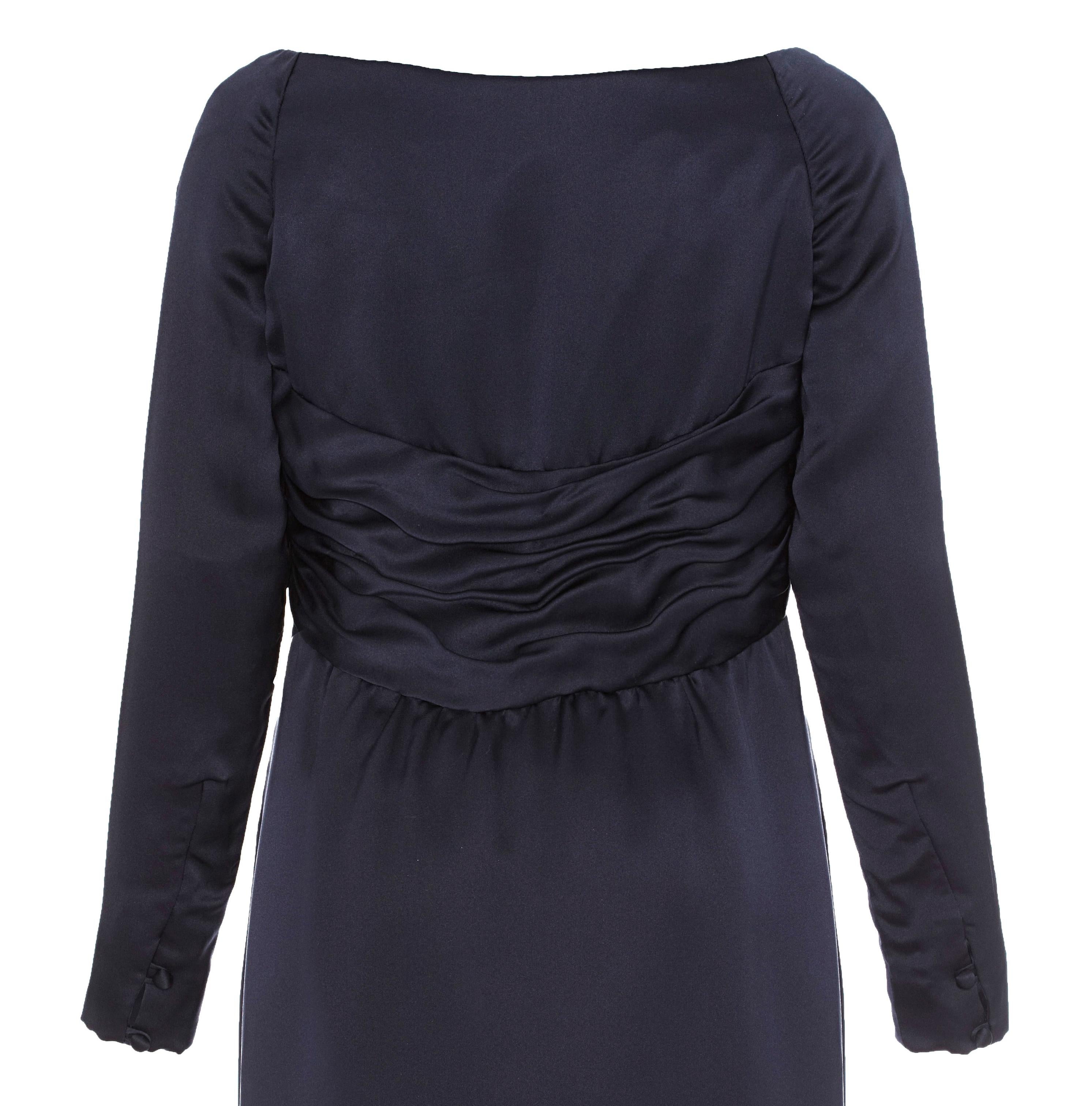 1980s Victor Edelstein Couture Navy Silk Dress In Excellent Condition For Sale In London, GB