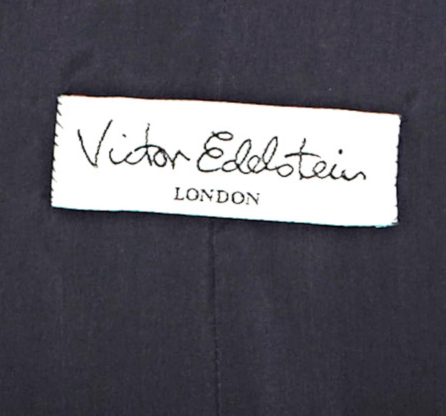 Women's 1980s Victor Edelstein Couture Navy Silk Dress For Sale