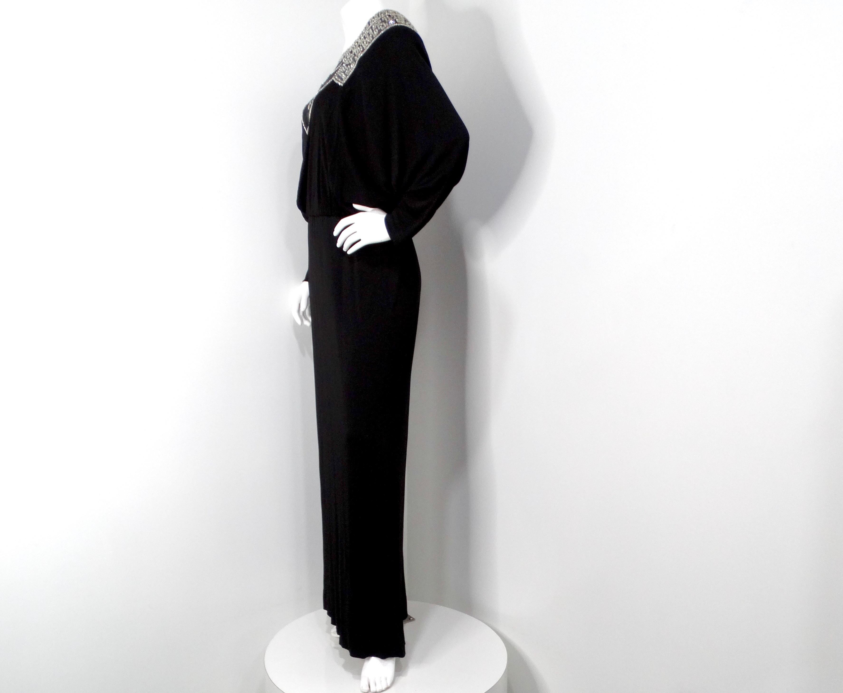 Vestido de noche de Victoria Royal de los años 80 con pedrería Dolman Negro en venta