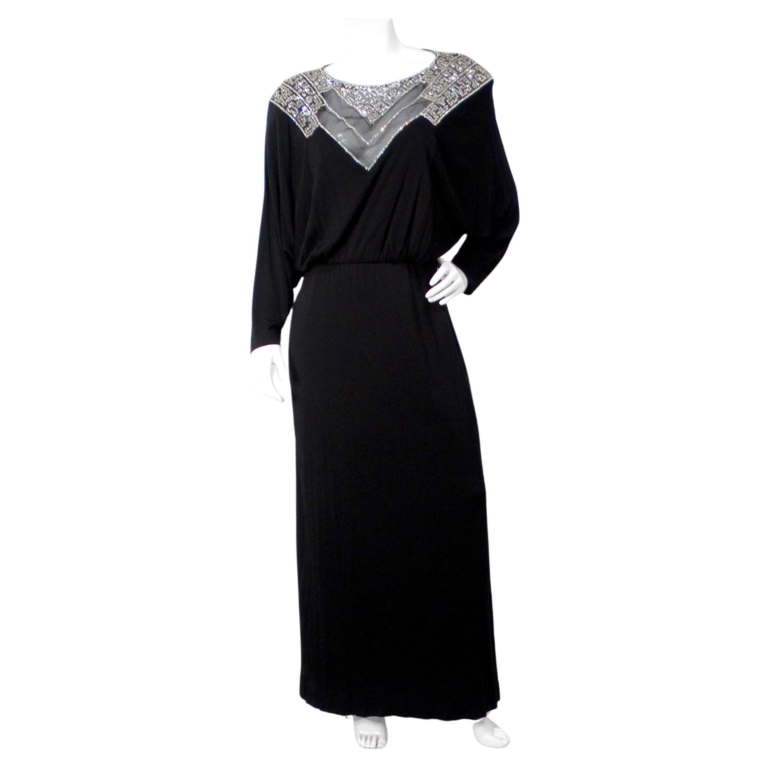 Vestido de noche de Victoria Royal de los años 80 con pedrería Dolman en venta