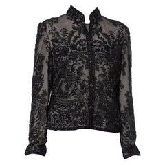 1980's Victorian Style Beaded And Embroidered Chiffon Top