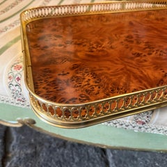 1980s Victorian Style Faux Walnut Root Formica and Brass Tray by MB Italy
