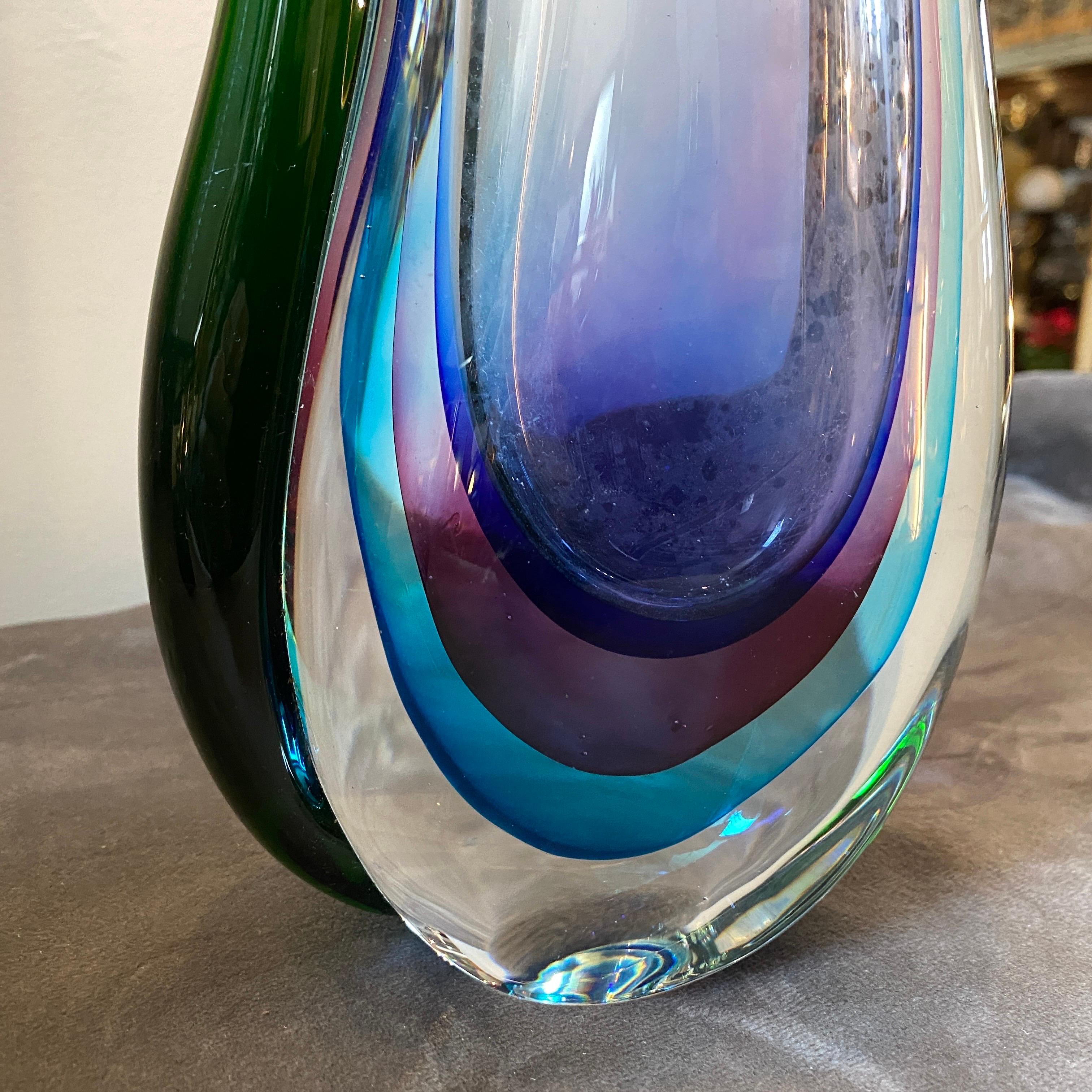 Hand-Crafted 1980s Vincenzo Nason Modernist Sommerso Murano Glass Vase