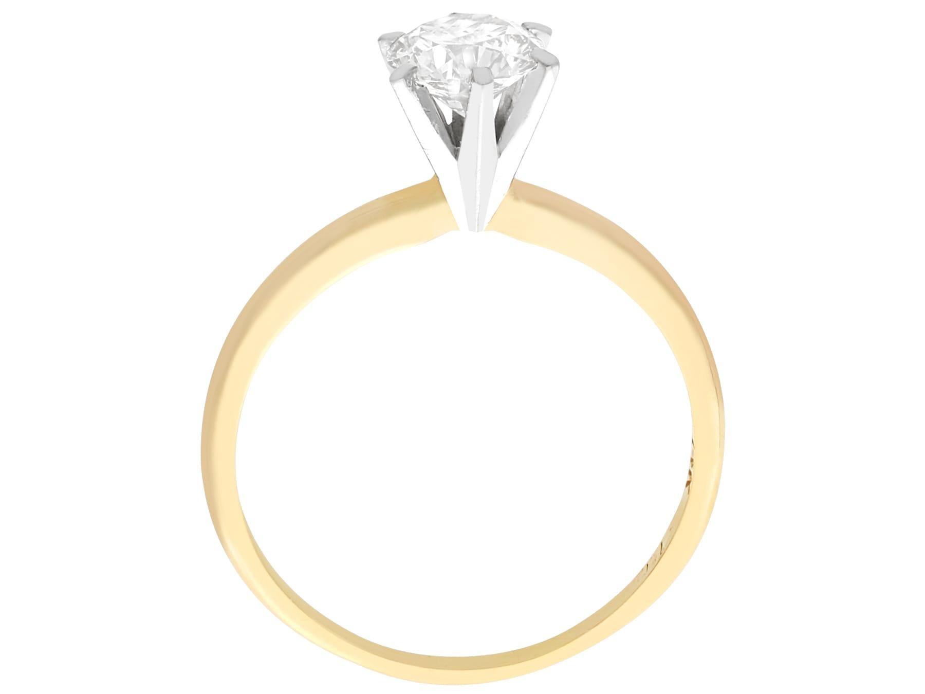 Round Cut 1980s Vintage 0.68ct Diamond and 14k Yellow Gold White Gold Set Solitaire Ring For Sale