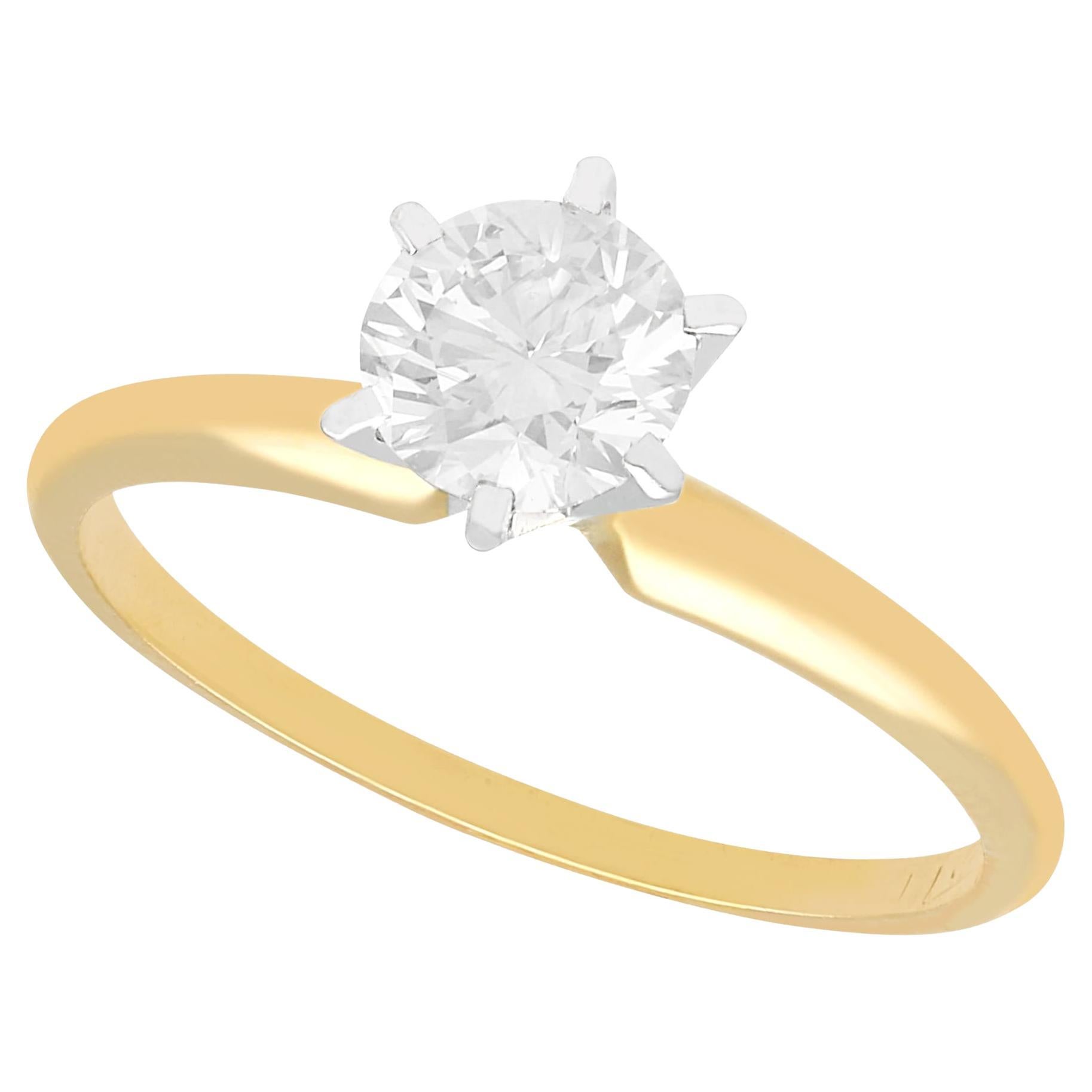 1980s Vintage 0.68ct Diamond and 14k Yellow Gold White Gold Set Solitaire Ring For Sale