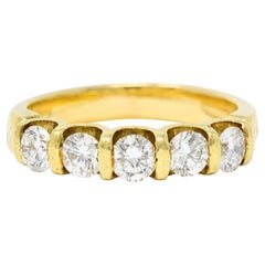 1980's Vintage 1.00 Carat Diamond 18 Karat Gold Bar Set Band Ring