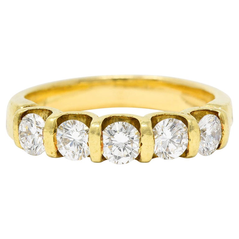 1980's Vintage 1.00 Carat Diamond 18 Karat Gold Bar Set Band Ring at ...
