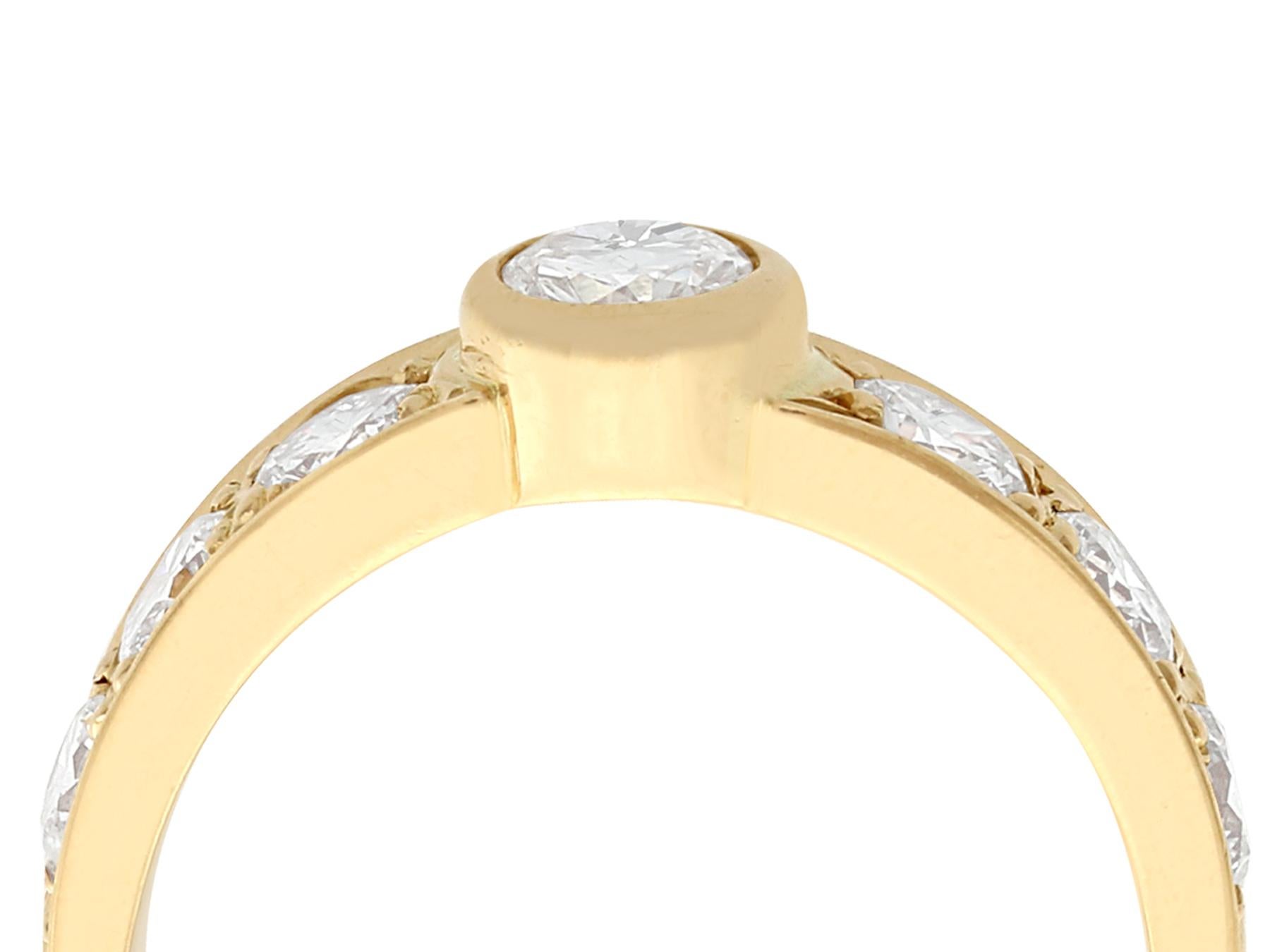An impressive vintage 1.08 carat diamond and 18 karat yellow gold half eternity ring; part of our diverse diamond jewelry and estate jewelry collections.

This fine and impressive vintage diamond ring has been crafted in 18k yellow gold.

The band