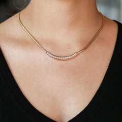1980s Vintage 1.10 Ctw Diamond 14k Yellow Gold Bib Necklace