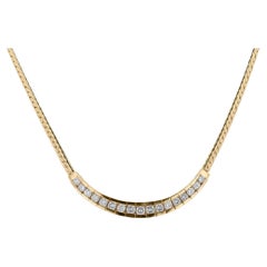 1980s Vintage 1.10 Ctw Diamond 14k Yellow Gold Bib Necklace