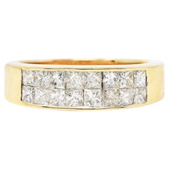 Anneau cannelé vintage en or 14 carats avec diamant princesse de 1,25 carat, années 1980