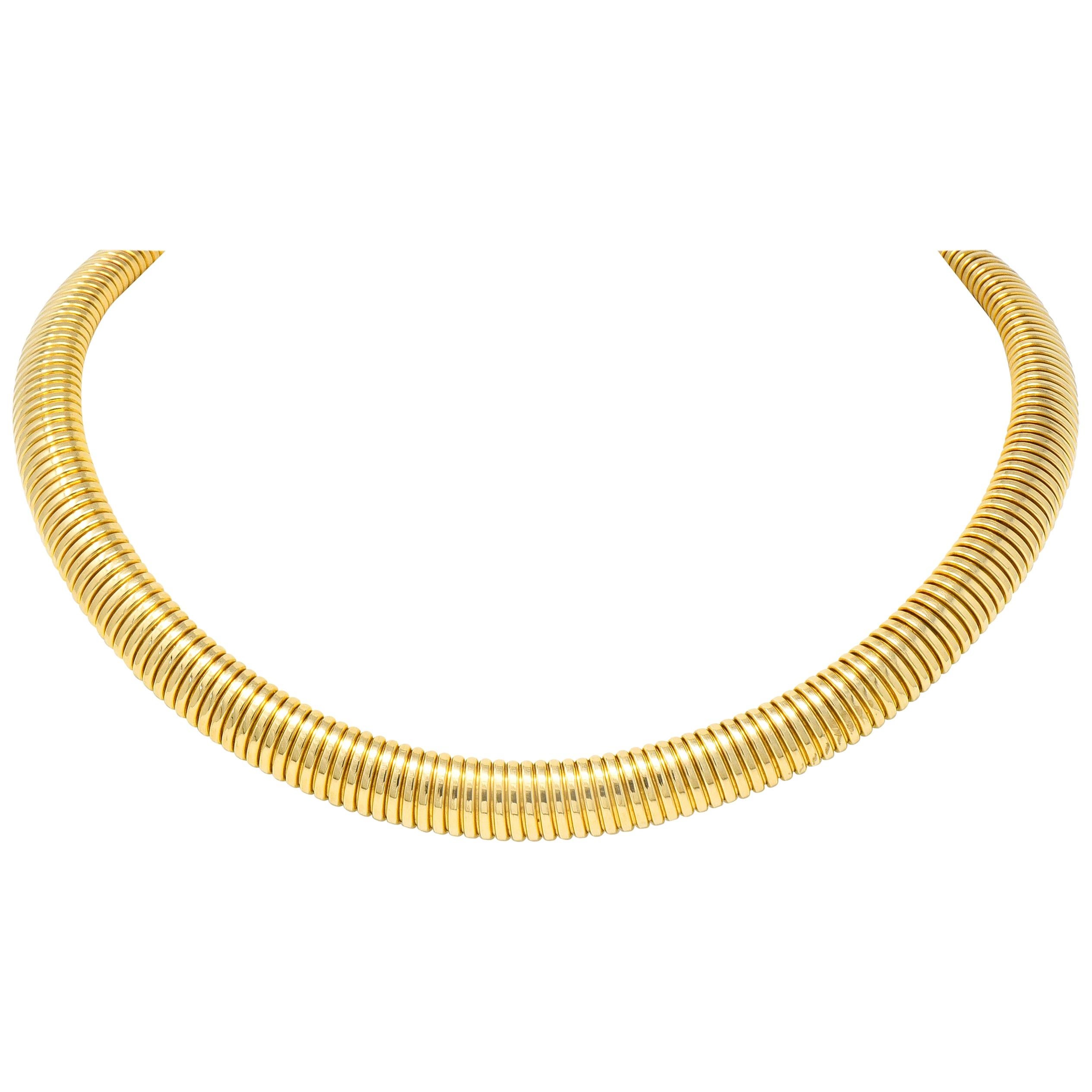 1980s Vintage 14 Karat Yellow Gold Tubogas Collar Necklace