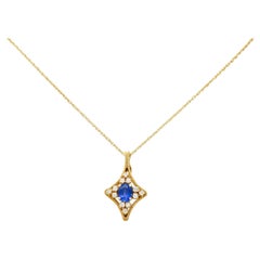 1980's Vintage 1.51 Carats Sapphire Diamond 14 Karat Yellow Gold Pendant