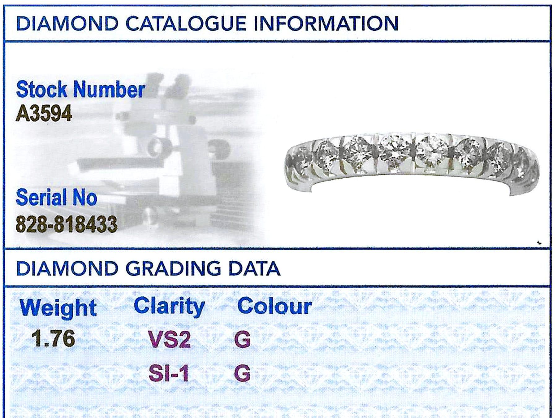 1980er Jahre Vintage 1,76 Karat Diamant und Weißgold Eternity-Ring in Voll-Eternity-Optik im Angebot 2