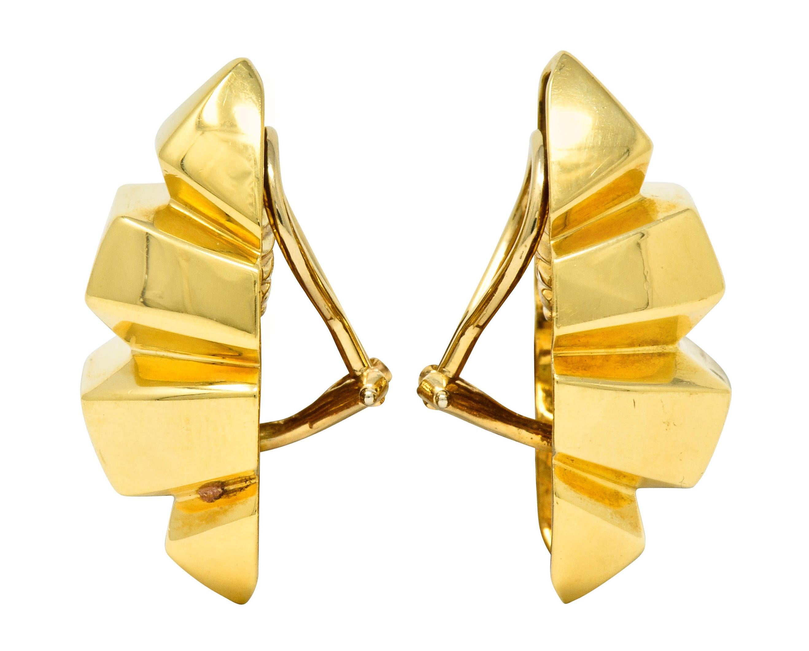 Women's or Men's 1980s Vintage 18 Karat Gold Deeply Ridged Ear-Clip Earrings