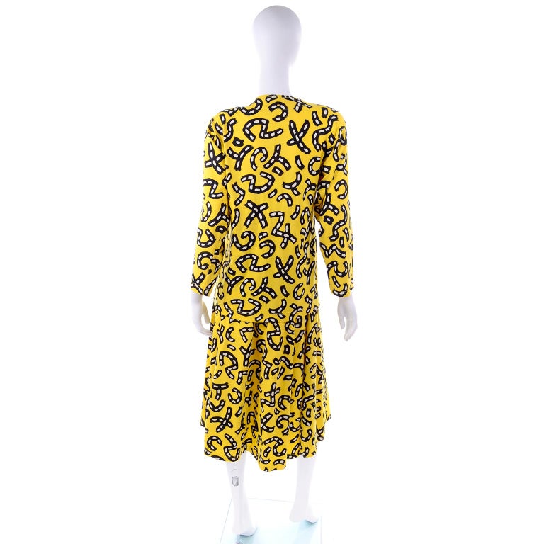 1980s Vintage 2 Pc Skirt and Top Dress In Yellow and Black and White ...