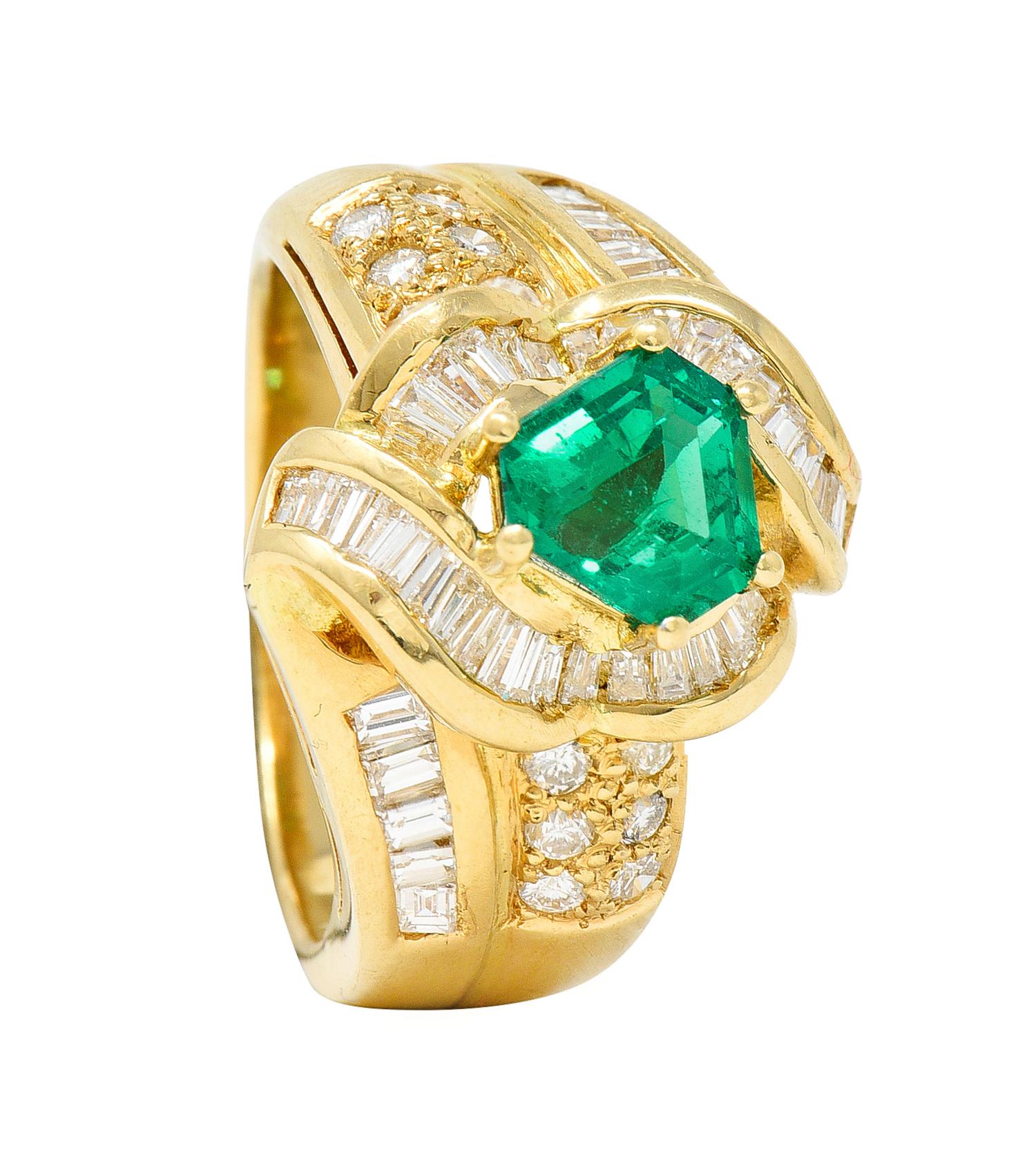 1980's Vintage 2.09 Carats Colombian Emerald Diamond 18 Karat Gold Ring 6