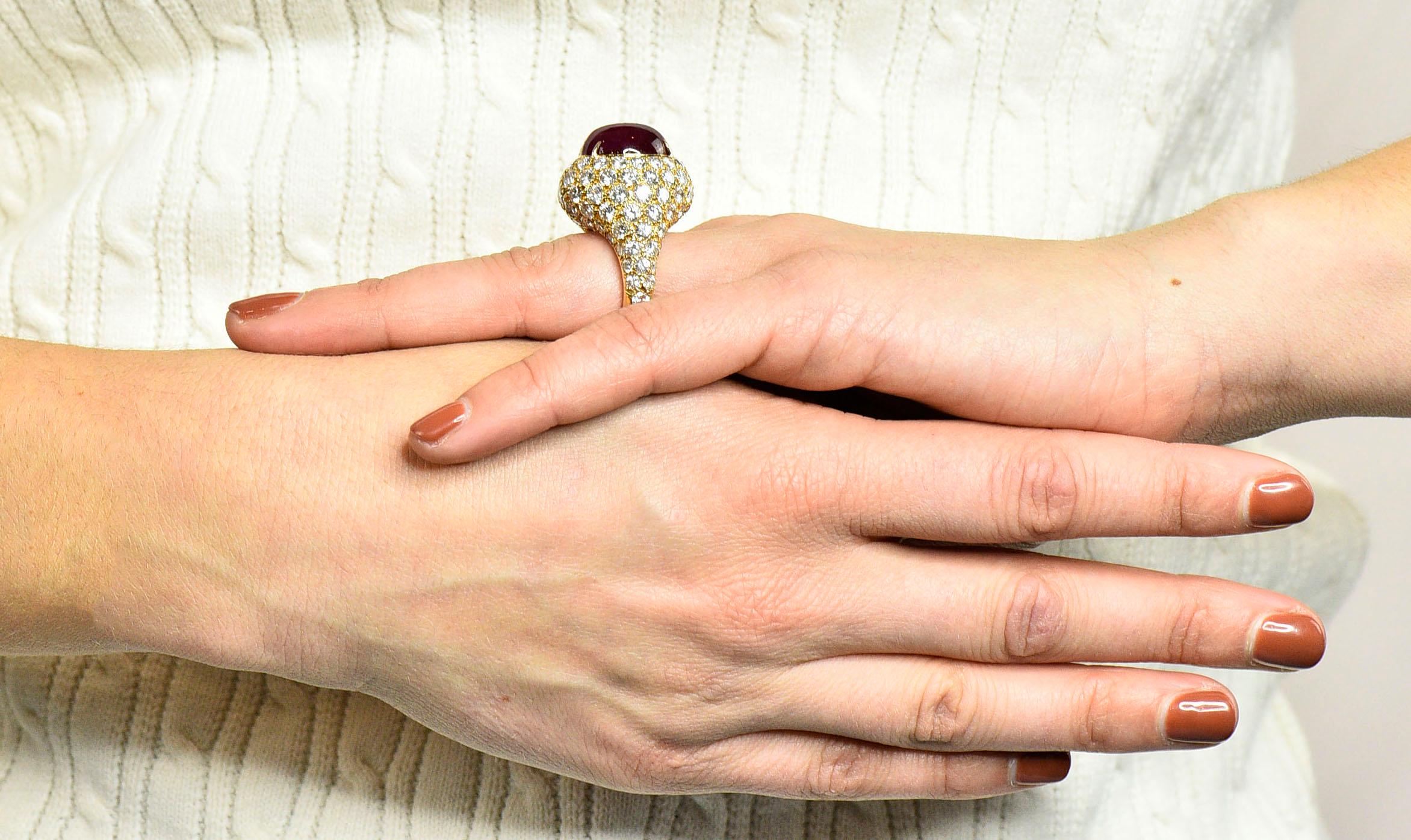 1980s Vintage 22.60 Carat Ruby Diamond 18 Karat Gold Cocktail Ring 6